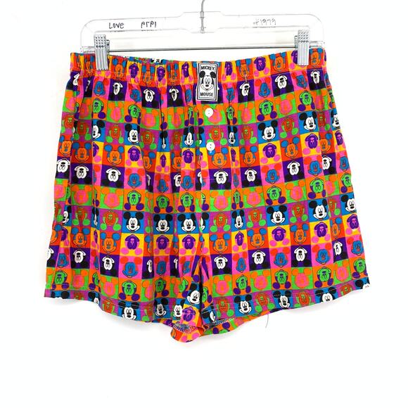 Mickey Unlimited Cotton Shorts Womens Size Large Pull On Multicolor Mickey Heads - Picture 1 of 6